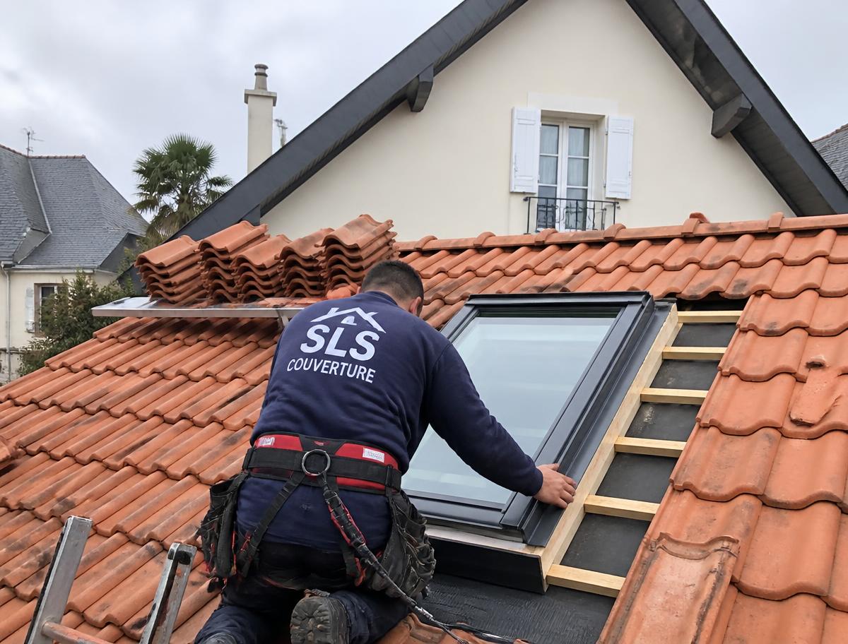 Pose d'une fenêtre de toit avec raccord zinc par SLS Couverture à Pau